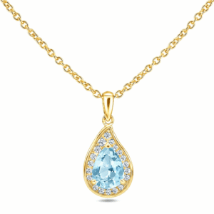 Aquamarine 0.82 Carat and Canadian Diamond Pear Shape Halo Pendant in Yellow Gold