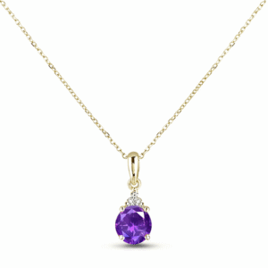 Round Amethyst and Canadian Diamond Pendant in Yellow Gold