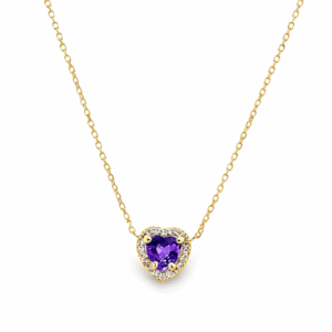 Heart Shaped Amethyst and Canadian Diamond Necklace In Yellow Gold