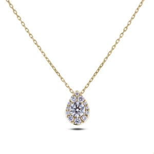 De Beers Forevermark Diamond Halo Pear Shaped Pendant in 18K Yellow Gold