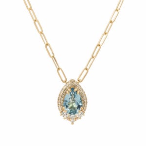 Blue Topaz and De Beers Forevermark Diamond Paperclip Necklace in 14K Yellow Gold