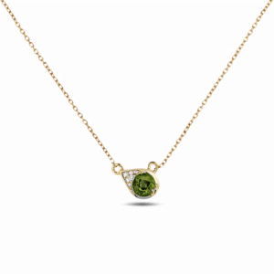 Green Sapphire and Canadian Diamond Pear Shaped Necklace In Yellow Gold