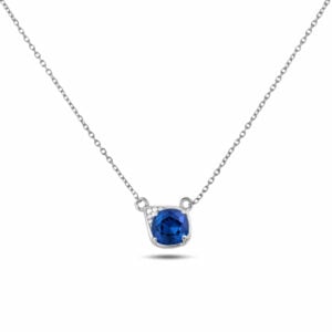 Canadian Diamond and Cushion Shaped Blue Sapphire Necklace In Yellow and White Gold