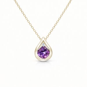 Canadian Diamond and Amethyst Pear Shaped Pendant In Yellow Gold