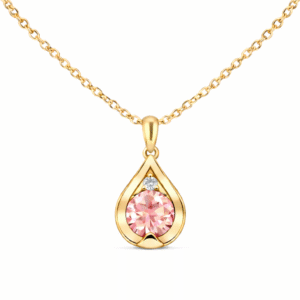 Canadian Diamond and Morganite Pear Shaped Pendant In Yellow Gold