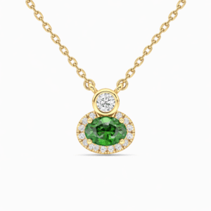 Canadian Diamond & Non Heated Green Sapphire Halo Pendant in Yellow Gold