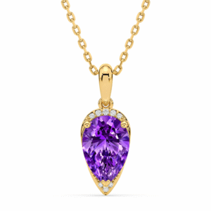Pear Shaped Amethyst and Canadian Diamond Pendant in Yellow Gold