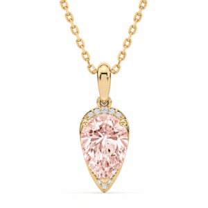 Pear Shaped Morganite and Canadian Diamond Pendant in Yellow Gold
