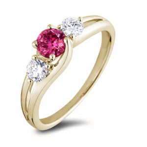 Tourmaline and Canadian Diamonds Three Stone Ring in Yellow Gold