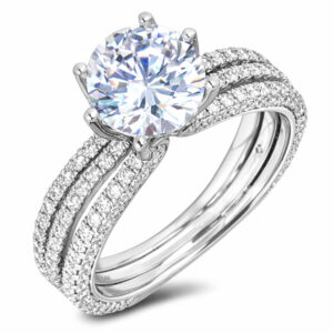 GIA Diamond Royal Style 3 Rows Ring in 14K White Gold 2.33 Carat TW