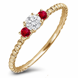De Beers Forevermark Diamond and Ruby Trilogy Ring in 14K Yellow Gold