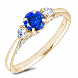 Blue Sapphire and Canadian Diamond 3-Stone Ring in Yellow Gold