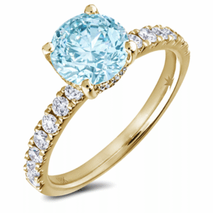 Brazilian Origin Aquamarine and Canadian Diamond Ring With Hidden Details In Yellow Gold