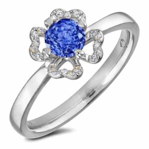 Ceylon Origin Blue Sapphire and Canadian Diamond Flower Ring in White Gold