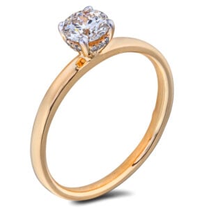 Canadian Diamond Ring With Hidden Halo In Yellow Gold 0.66 Carat TW