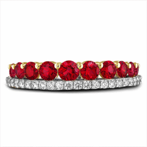 Ruby and Canadian Diamond Double Row Anniversary Ring in Yellow and White Gold