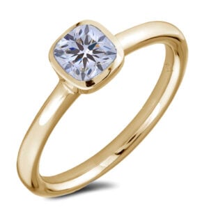 De Beers Forevermark Ideal Cushion Cut Diamond Solitaire Bezel Set Ring in 18K Yellow Gold