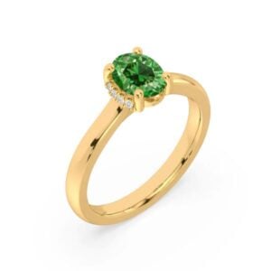 Non Heated Green Sapphire Ring with Diamond Hidden Detail in Yellow Gold