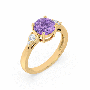 Round Shaped Amethyst and Canadian Diamond Ring in Yellow Gold