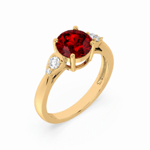 Round Shaped Garnet and Canadian Diamond Ring in Yellow Gold