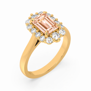 Morganite and Canadian Diamond Halo Ring in Yellow Gold