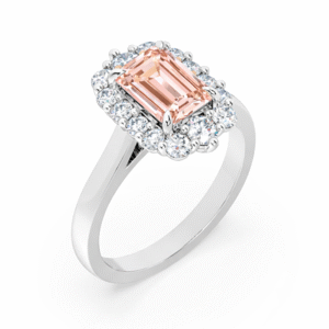 Morganite and Canadian Diamond Halo Ring in White Gold