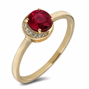 Non Heated Madagascar Ruby and Canadian Diamond Half Halo Ring in Yellow Gold