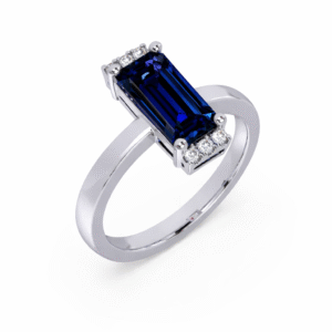 Ceylon Origin 1.08 Carat Blue Sapphire and Canadian Diamond Ring in White Gold