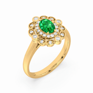 Oval Shaped Blue Sapphire and Canadian Diamond Art Deco Ring in White Gold