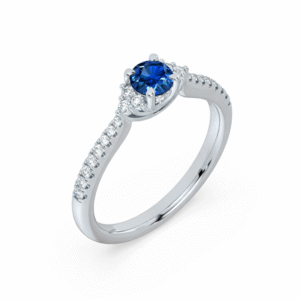 Blue Sapphire and Canadian Diamond Ring with Hidden Halo in White Gold