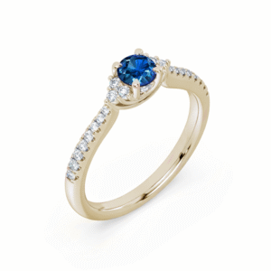 Blue Sapphire and Canadian Diamond Ring with Hidden Halo in Yellow Gold