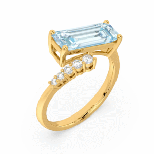 Brazilian Origin Aquamarine and Canadian Diamond You and Me Ring in Yellow Gold