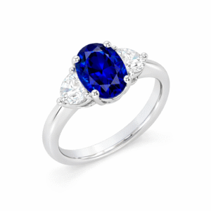 Black Label De Beers Forevermark Diamond and Ceylon Origin Blue Sapphire Trilogy Ring in Platinum