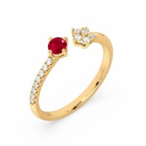 Ruby and Canadian Diamond Flower Enchanted Open Ring in Yellow Gold