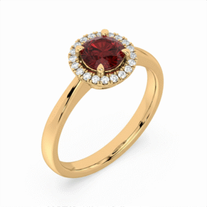 Canadian Diamond and Garnet Halo Ring in Yellow Gold