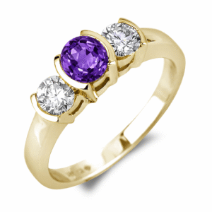 Purple Sapphire and Canadian Diamond Ring In Yellow Gold