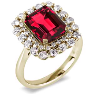 Non Heated Almandine Garnet and Canadian Diamond Double Halo Cocktail Ring in Yellow Gold