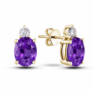 Amethyst and Canadian Diamond Stud Earrings in Yellow Gold