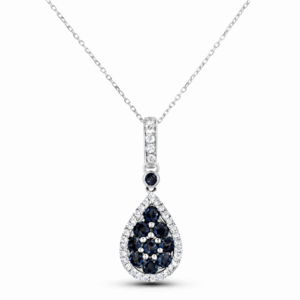 Blue Sapphire and Canadian Diamond Cluster Set Pendant in White Gold