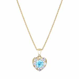 Canadian Diamond and Aquamarine Halo Heart Pendant in Yellow Gold