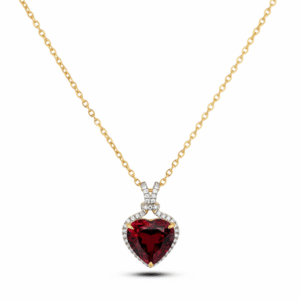 Garnet Heart Pendant with Canadian Diamond Halo In 14K Yellow Gold
