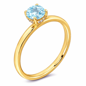 Aquamarine and Canadian Diamond Hidden Halo Ring in Yellow Gold