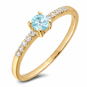 Brazilian Origin Aquamarine and Canadian Diamond Dainty Ring in Yellow Gold
