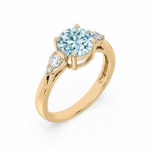 Round Shaped Aquamarine and Canadian Diamond Ring in Yellow Gold