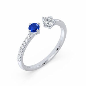 Blue Sapphire and Canadian Diamond Flower Enchanted Open Ring in White Gold
