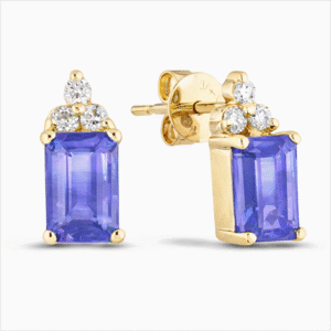 Tanzanite & Canadian Diamond Stud Earrings in 14K Yellow Gold