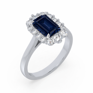 Blue Sapphire 1.70 Carat and Canadian Diamond Halo Ring in White Gold