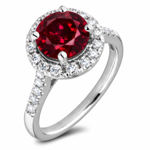 Ruby and Canadian Diamond Halo Ring in 14K White Gold