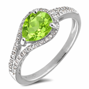 Peridot and Canadian Diamond Split Shank Halo Ring in White Gold