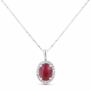Ruby 1.25 Carat and Canadian Diamond Halo Pendant in White Gold